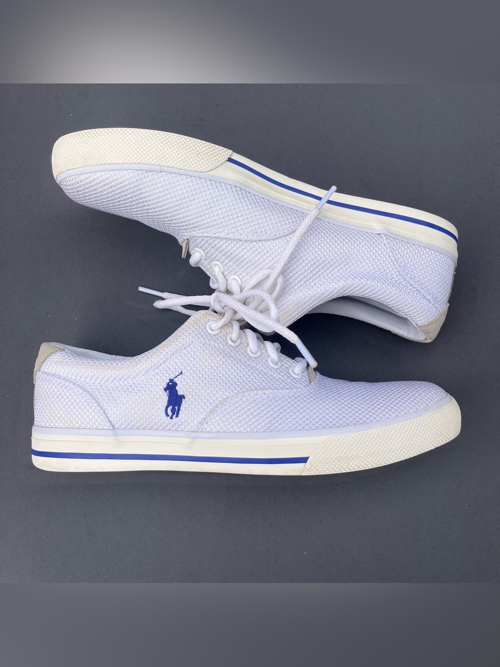 Polo Ralph Lauren Vaughn Dotted White Mesh Sneakers with Blue Polo Logo size 10